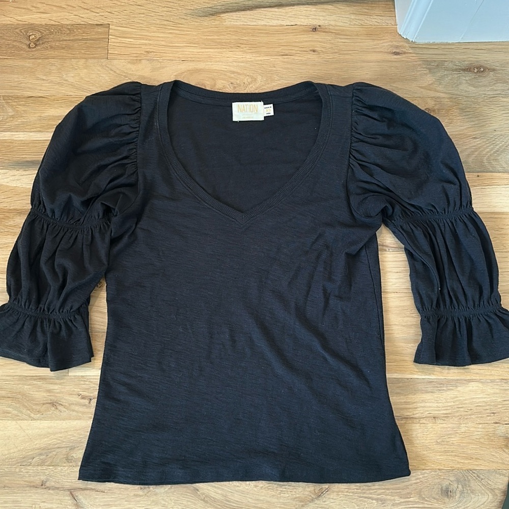 Nation LTD black quarter length sleeve top